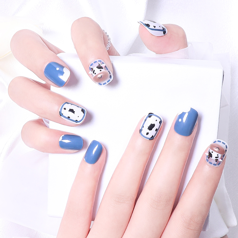 Cute With Artifical Designs Full Cover Stick False Nails 24pcs